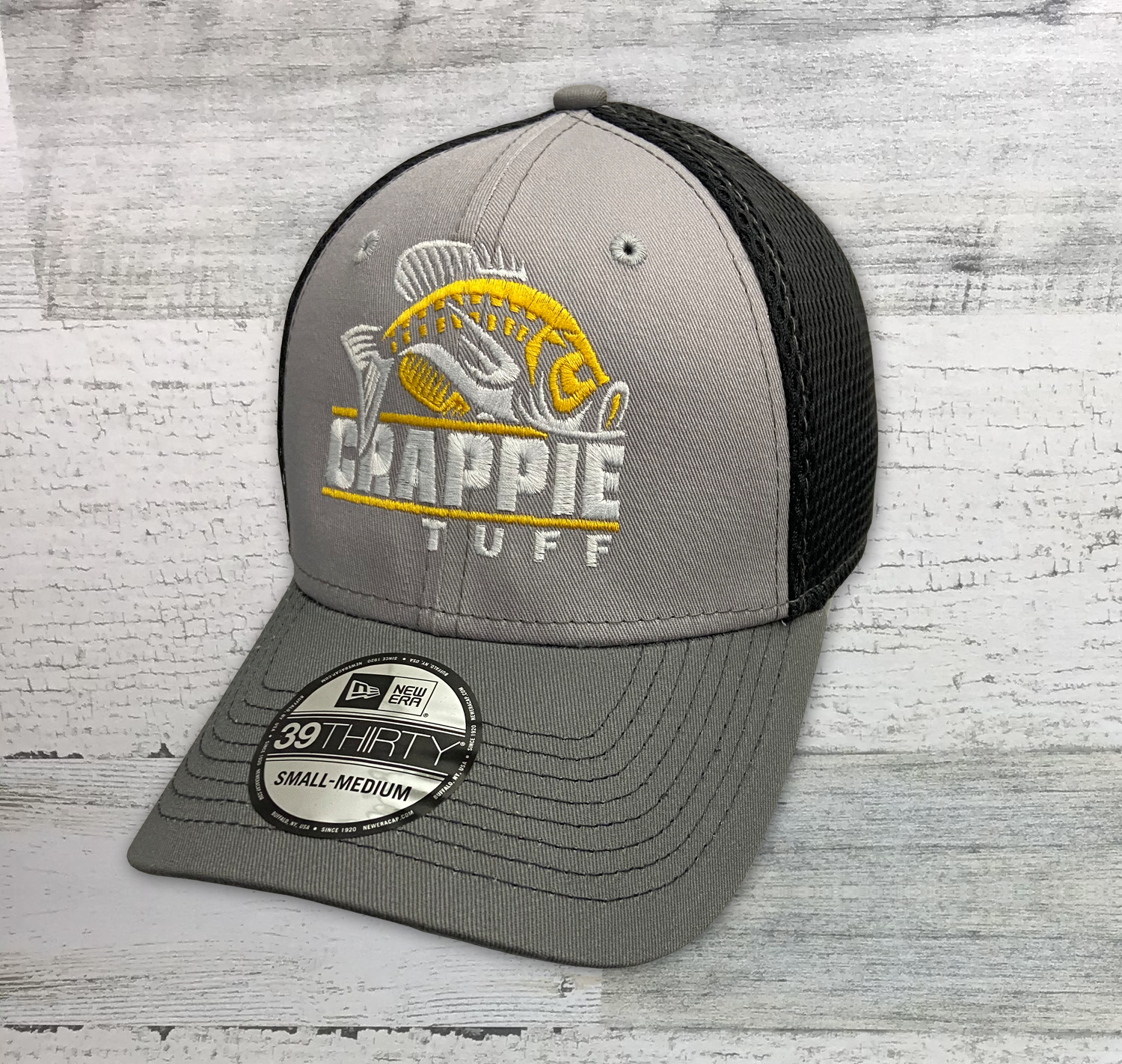 Crappie Tuff - Crappie Hat - Fishing Hat - Tonal Camo Gray Stretch Tech Mesh Cap