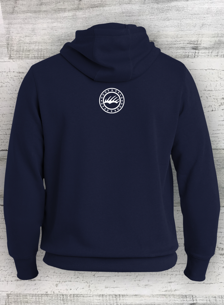 Walleye Tuff - Modern Retro Walleye Hoodie - Cotton Blend - Navy Pullover Hooded Sweatshirt